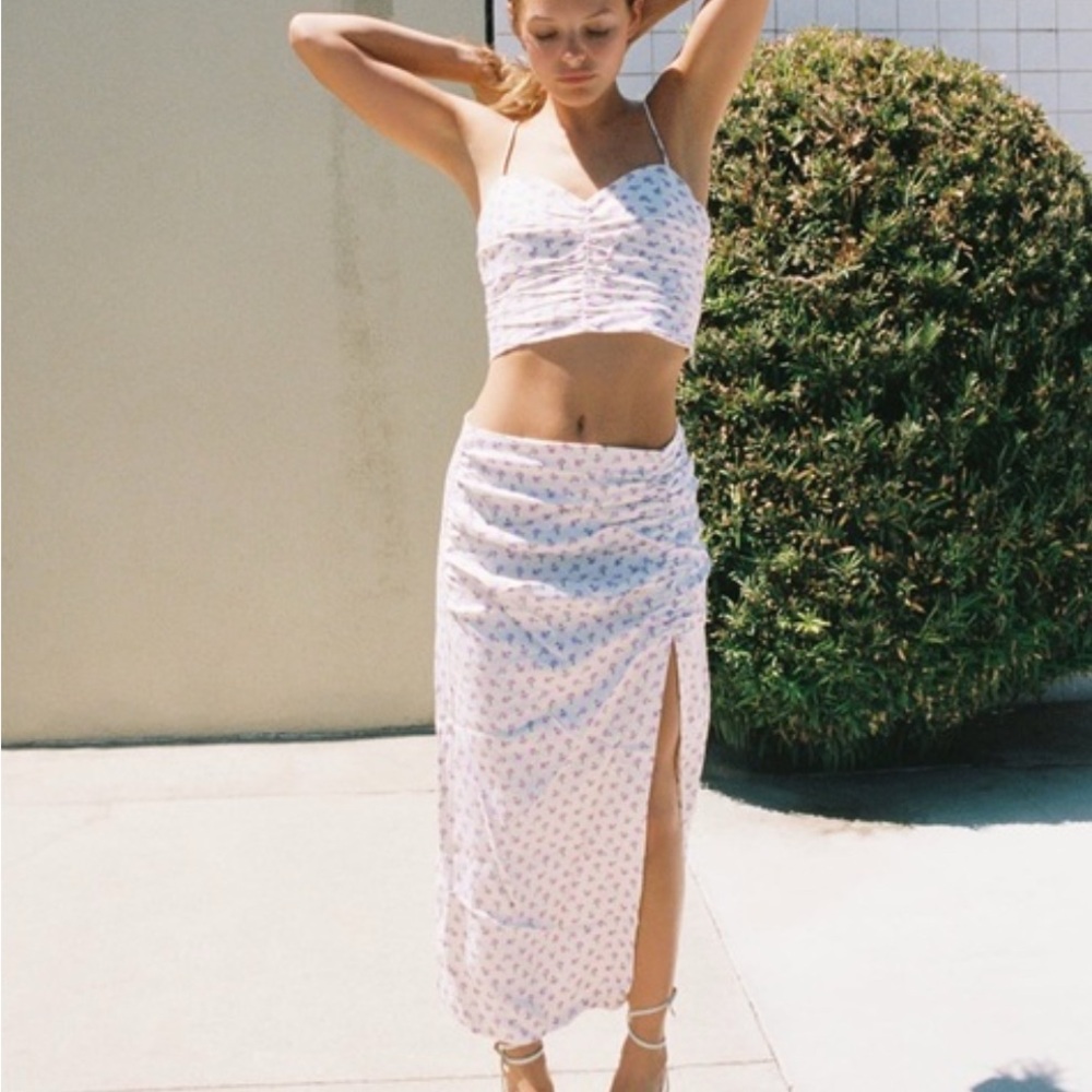 Zara white floral satin skirt set